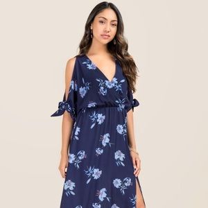 Francesca’s Cold Shoulder Floral Boho Maxi Dress